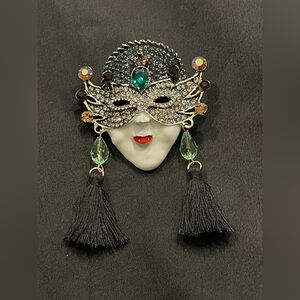 Mystical Mask Brooch with Tassels